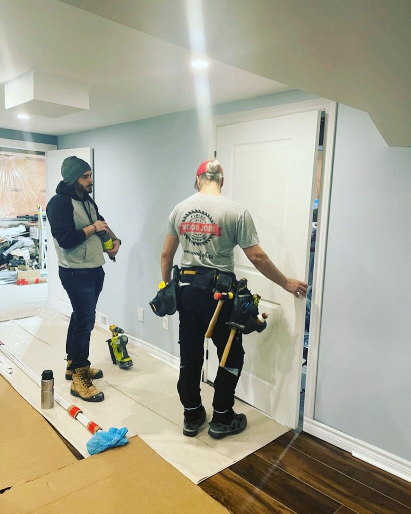 An interior door installation process executed by a finish carpenter