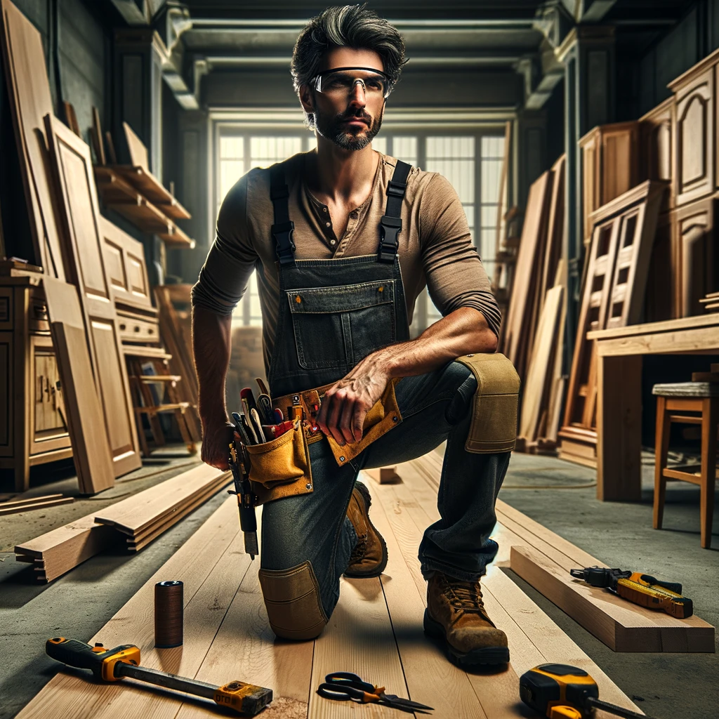 A finish carpenter in a dynamic and versatile work setting, showcasing his wide range of skills.